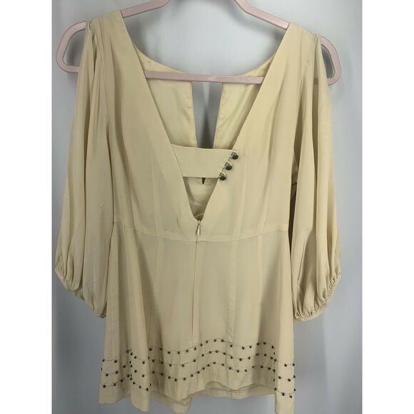 Nanette Lepore Beige Beaded Boho Blouse Size 0 - Picture 6 of 11